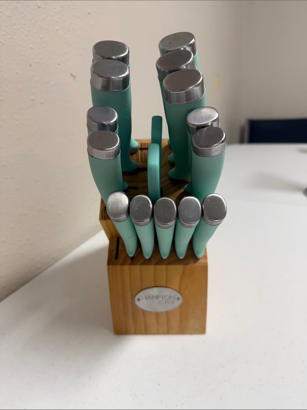 Hampton Forge Teal Kitchen Knife Set with Bamboo Block